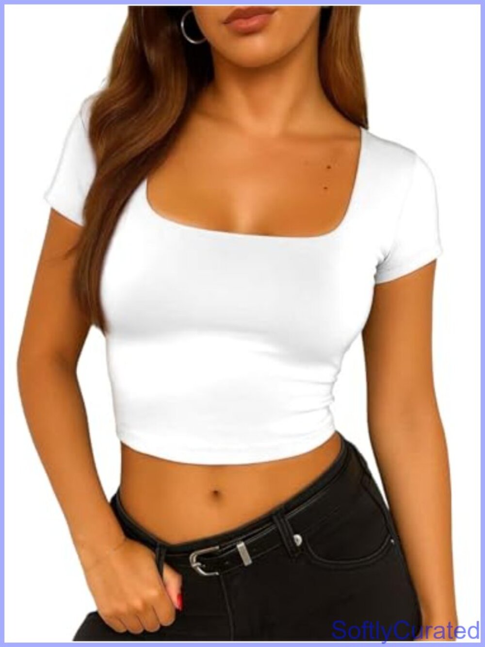 Square Neck Double Lined Crop Top Slim Fit Short Sleeve Tee